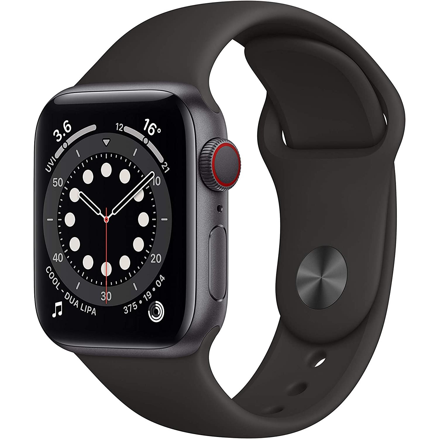 Apple Watch Series 6, 40mm, GPS + Cellular [2020] - Graphite Stainless Steel Case with Black Sport Band