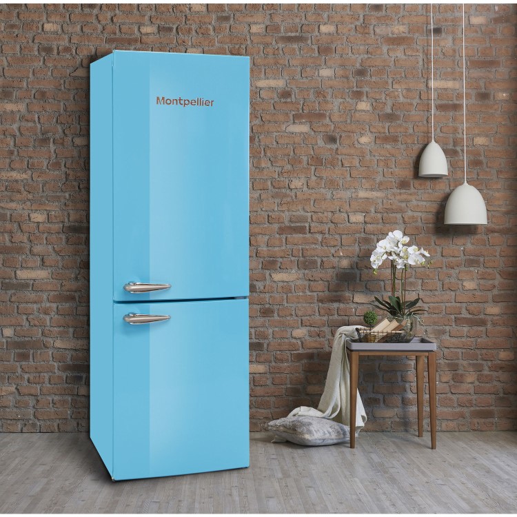 Montpellier MAB385PB Retro Frost Free Freestanding Fridge Freezer - Pastel Blue