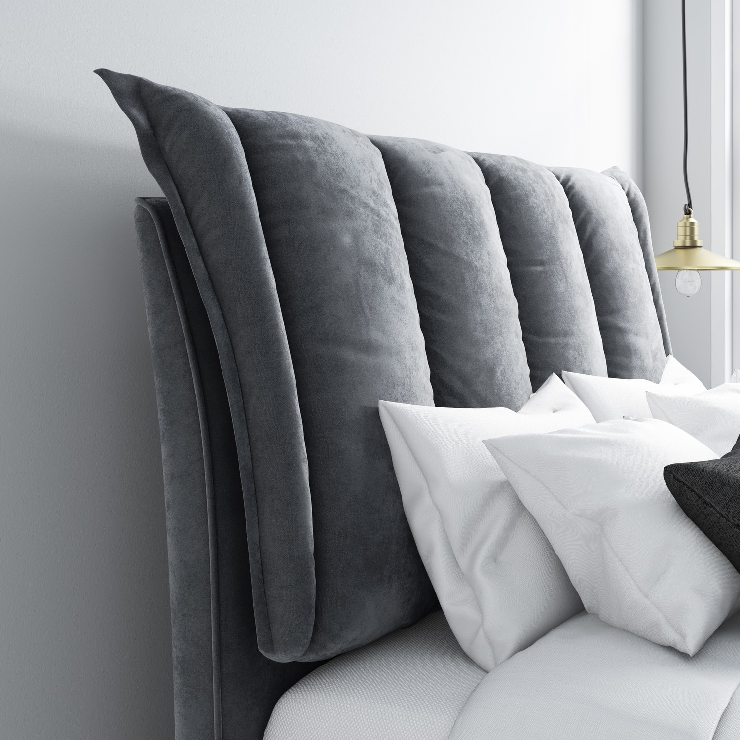 Maddox King Size Ottoman Bed with Cushioned Headboard in Silver Grey