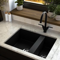 1.5 Bowl Undermount Black Granite Composite Kitchen Sink Reversible - Enza Madison