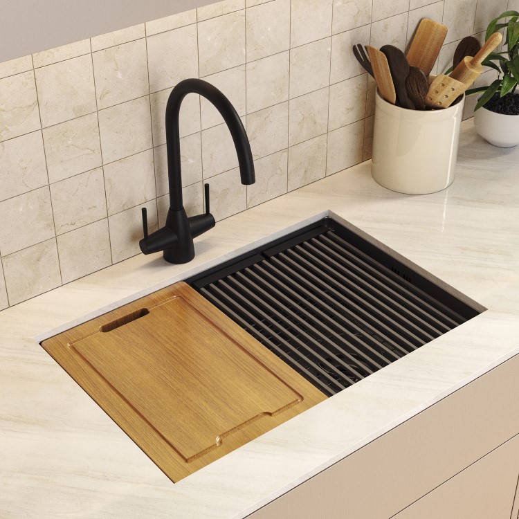 Black Undermount Kitchen Workstation Sink Unit & Accessories - Mae