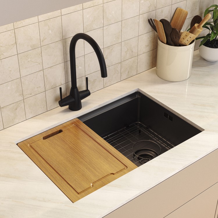 Black Undermount Kitchen Workstation Sink Unit & Accessories - Mae