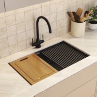 Black Large Undermount Kitchen Workstation Sink Unit & Accessories - Mae