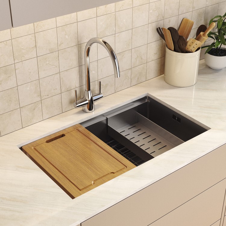 Chrome Large Undermount Kitchen Workstation Sink Unit & Accessories - Mae