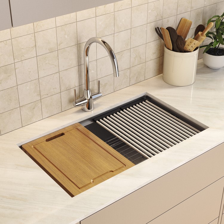 Chrome Large Undermount Kitchen Workstation Sink Unit & Accessories - Mae