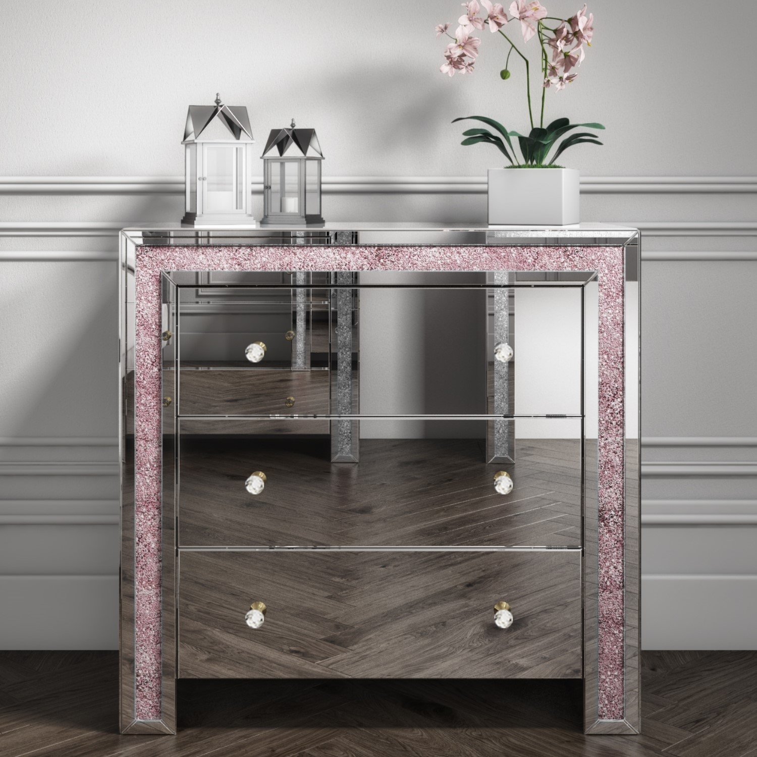 Mariah Crush Diamond Mirror Chest Of Drawers In Pink Mah006 Ebay