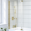 Brushed Brass Hinged L Shape Shower Bath Screen 1450 x 955mm - Maia