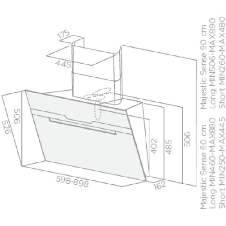 Elica MAJ-SNS-BLK-60 Majestic Sense 60cm Angled Cooker Hood - Black Glass