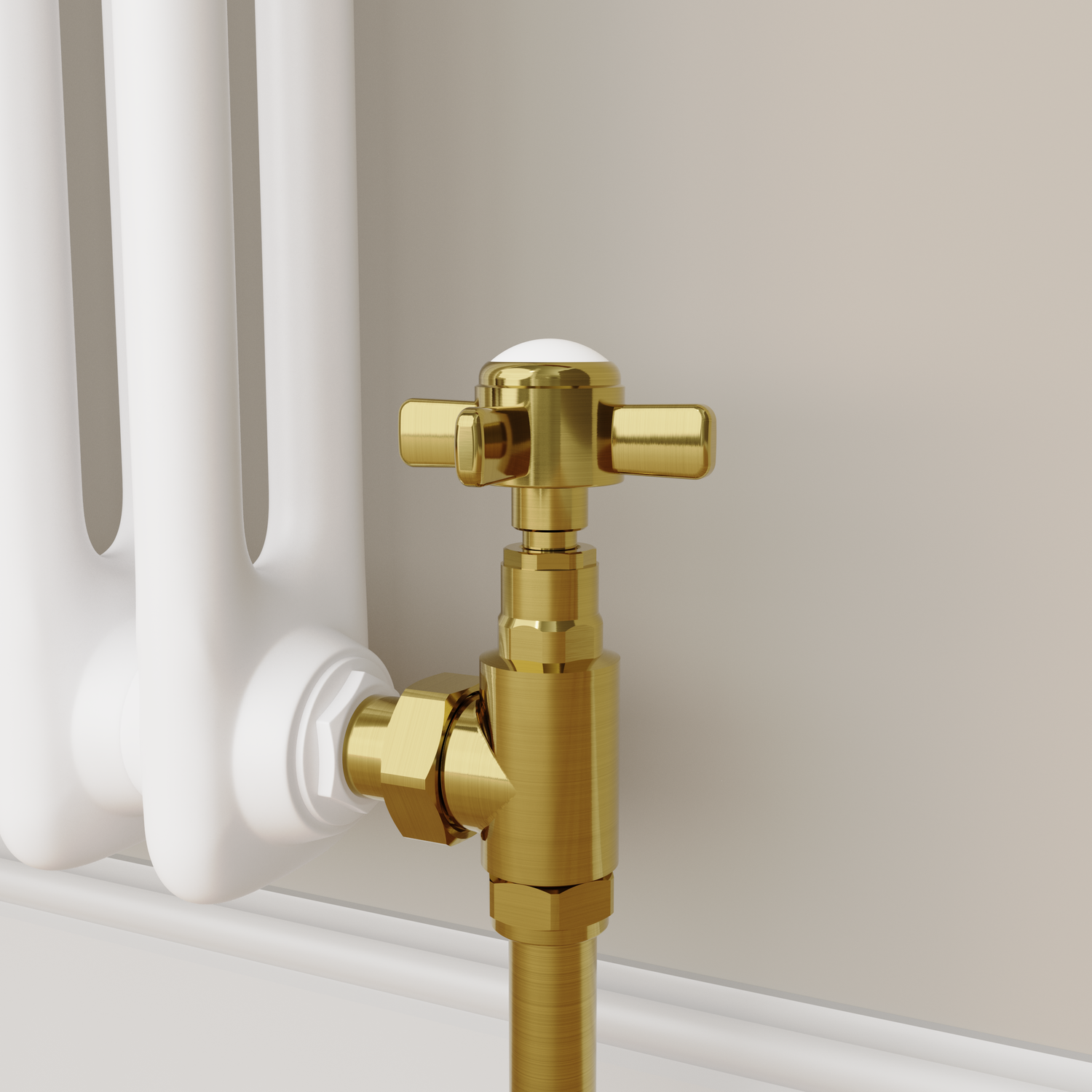 Maesta Brushed Brass Traditional Manual Angled Radiator Valves