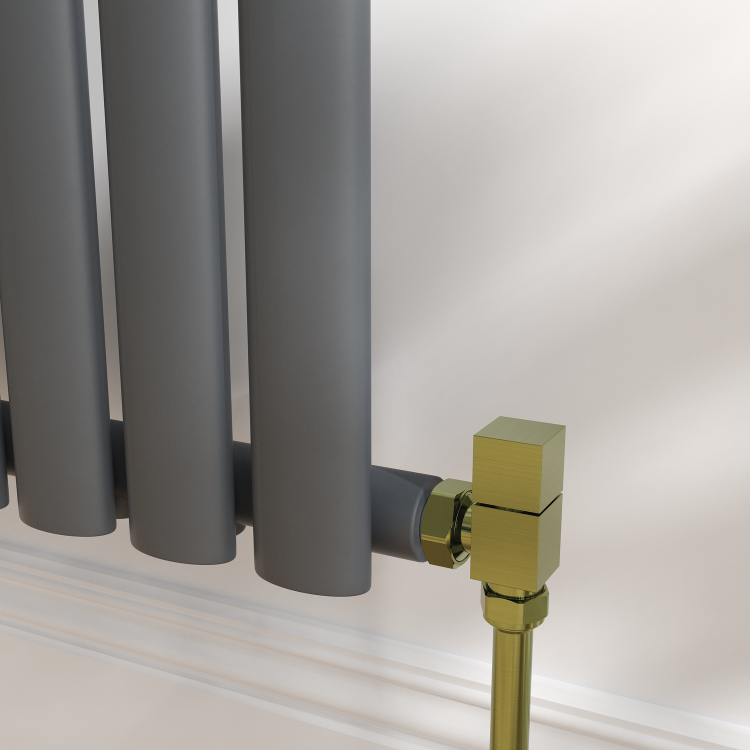 Elego Brushed Brass Modern Manual Angled Radiator Valves (pair)