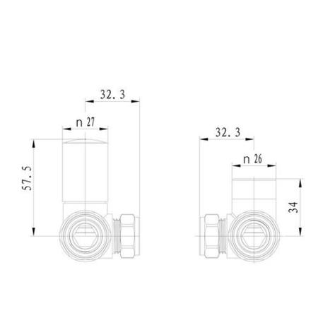Elego Anthracite Gray Modern Manual Corner Radiator Valves With Lockshield