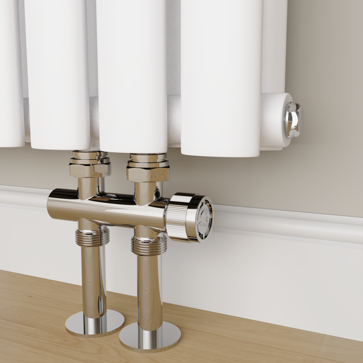 Image of Elego Chrome Modern Manual H Block Radiator Valves MAN-H-3CH Chrome