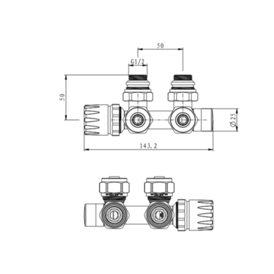 GRADE A1 - Elego Chrome Modern Manual H Block Angled Radiator Valves With Lockshield