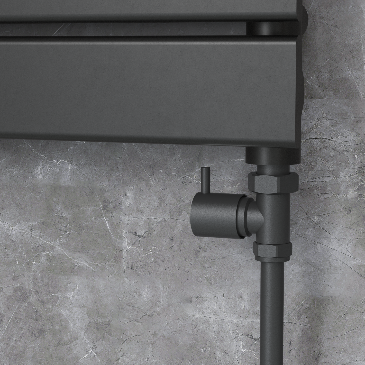 Image of Elego Matte Black Modern Manual Straight Radiator Valves (pair) MAN-ST-4MB Matte black