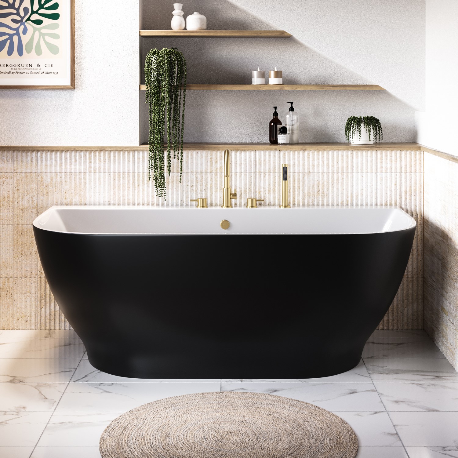 Freestanding Matt Back to Wall Double Ended Bath 1650 x 780mm