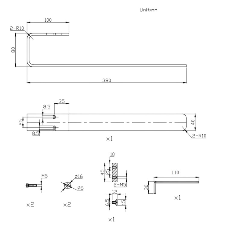 White Single Towel Bar 380mm - Margo