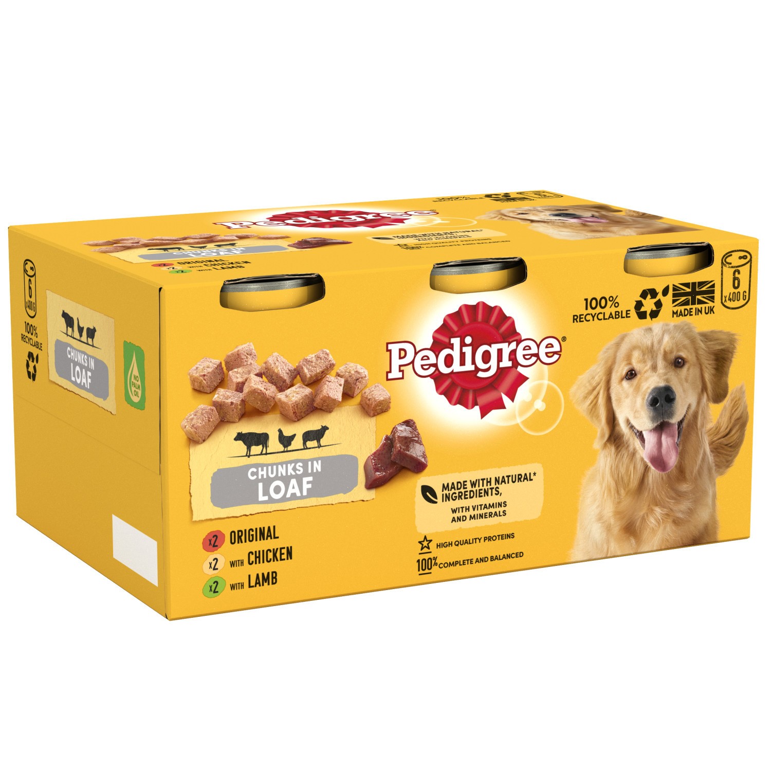 24 x 400g Pedigree Adult Wet Dog Foods Tins Mixed Selection in Loaf Dog Can
