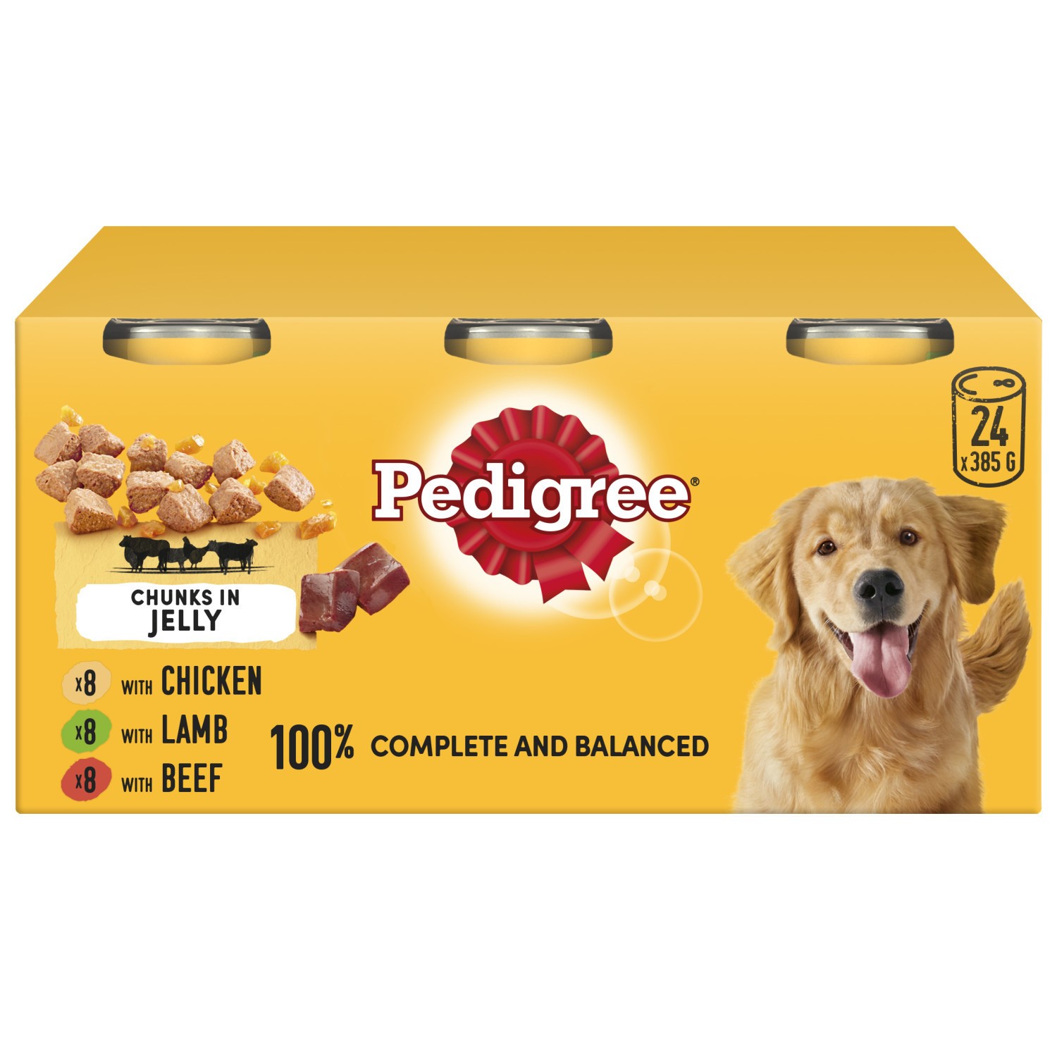 24 x 385g Pedigree Adult Wet Dog Food Tins Mixed Selection in Jelly Dog Can