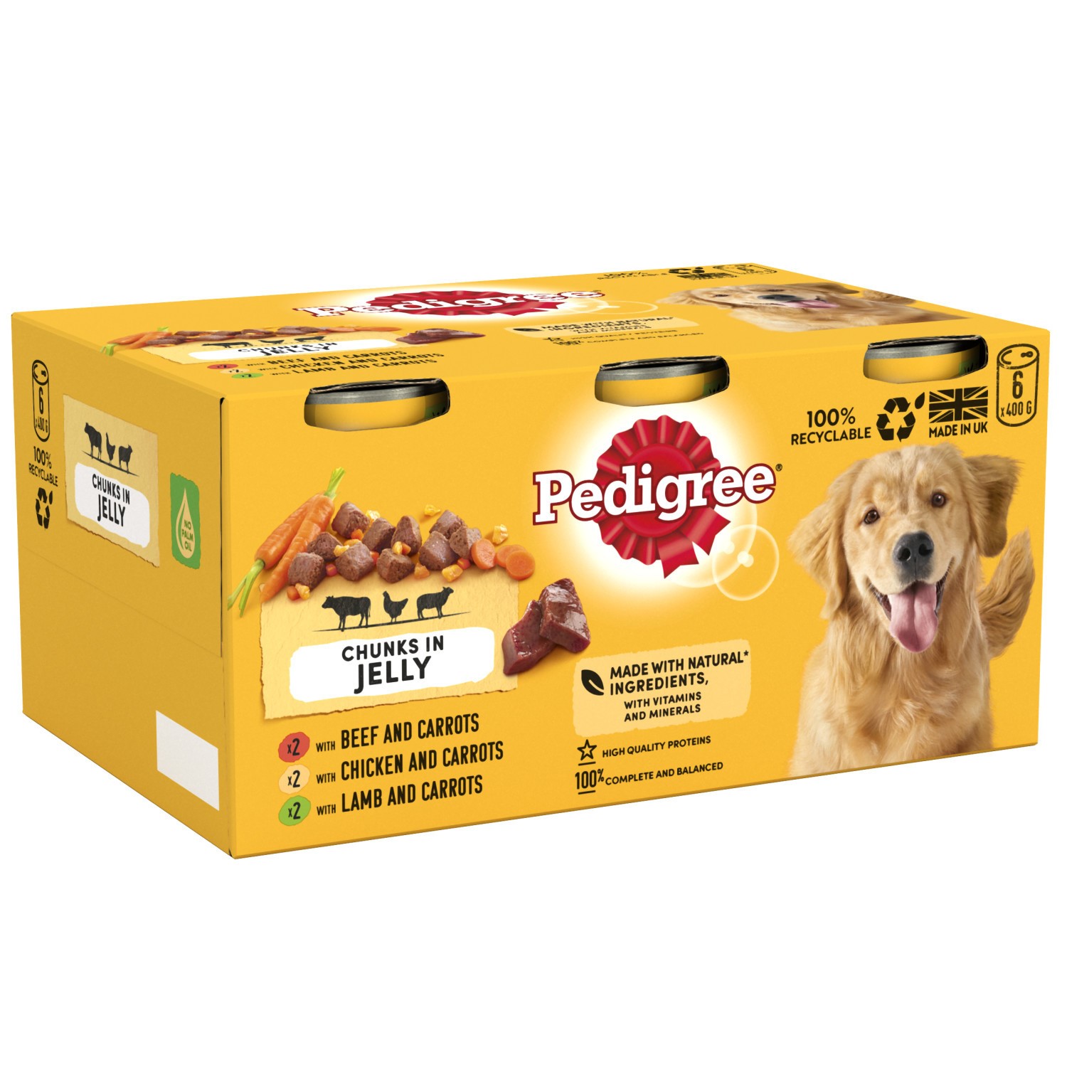 24 x 400g Pedigree Adult Wet Dog Food Tins Mixed Meaty Meals in Jelly Dog Can