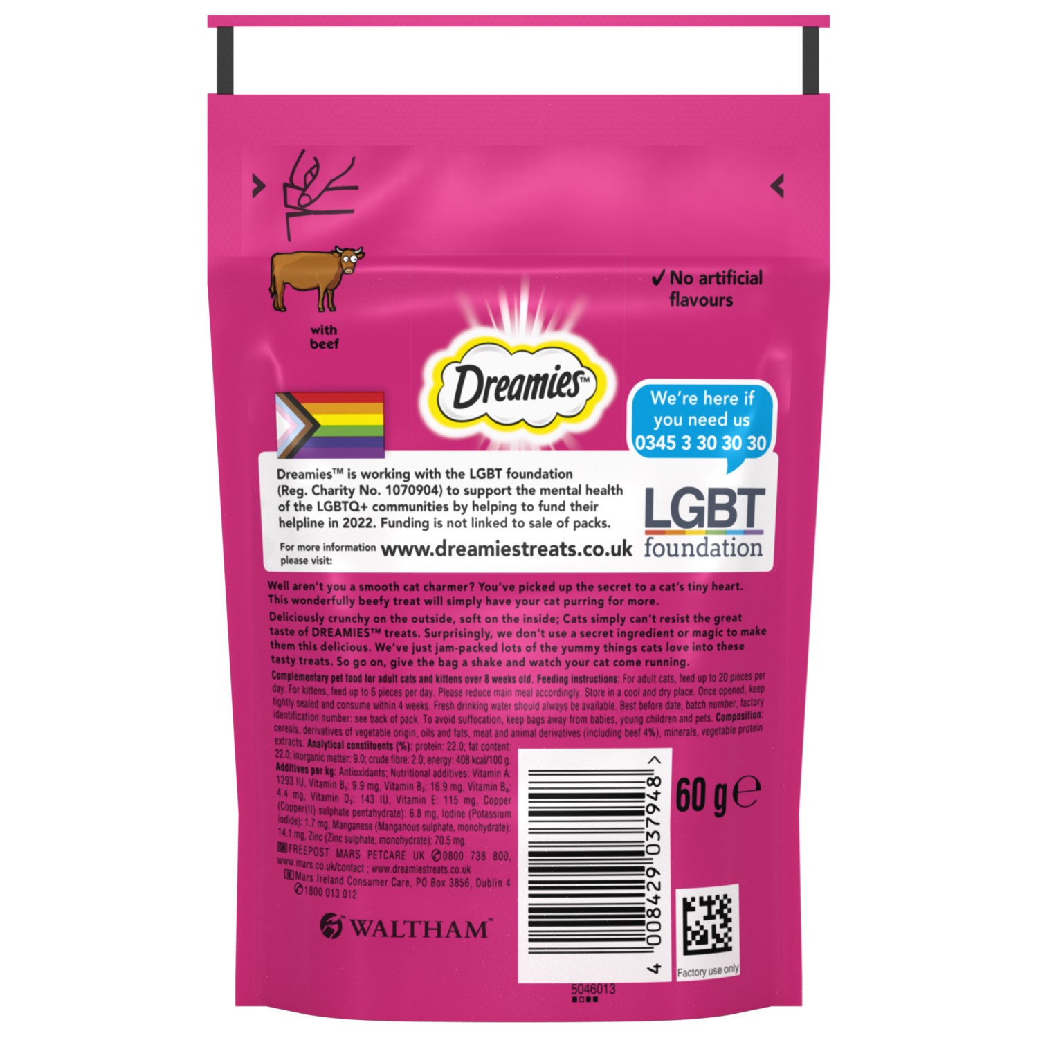 8 x 60g Dreamies Adult 1+ Cat Treats Beef Cat Biscuits 480g