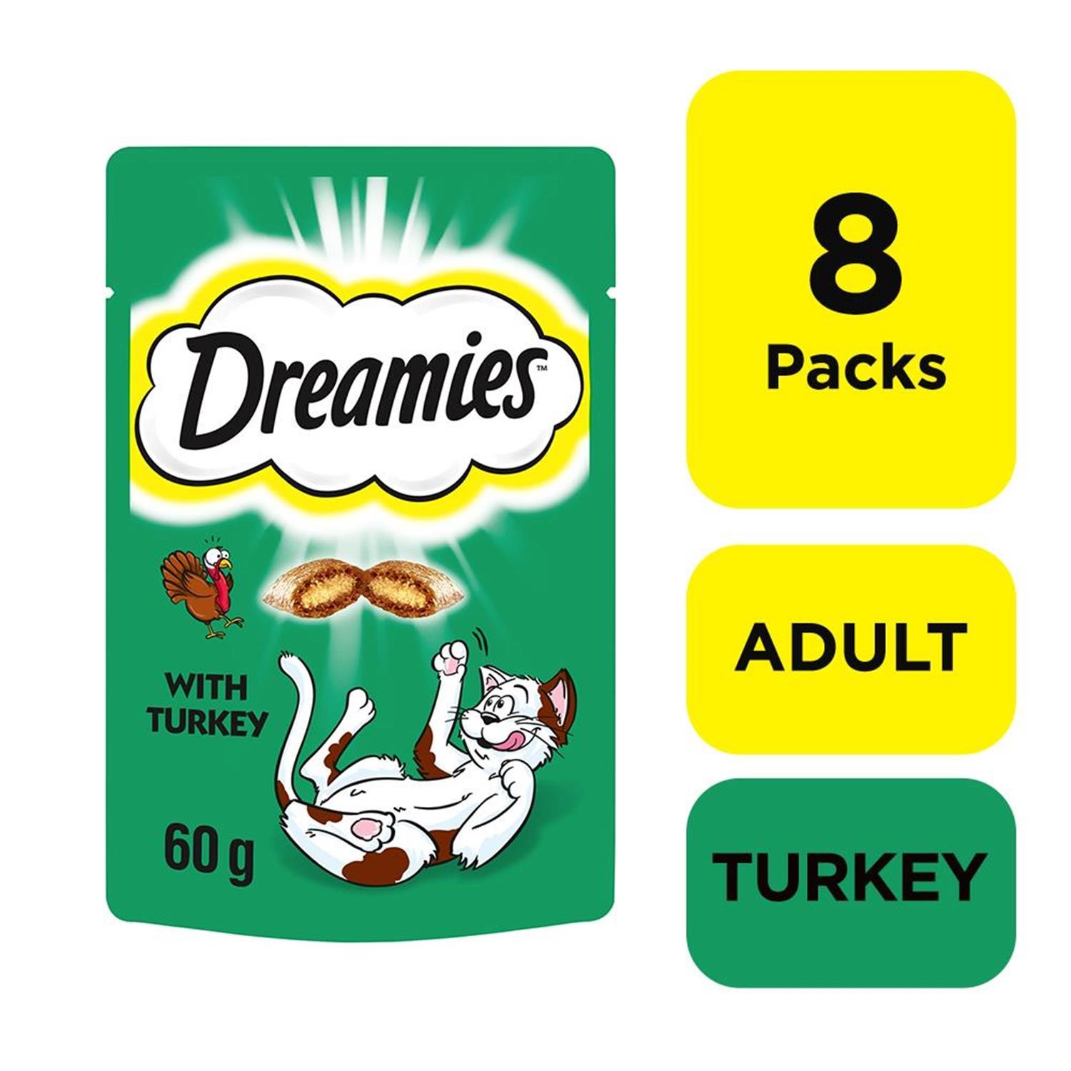 8 x 60g Dreamies Adult Cat Treats Turkey Cat Biscuits 480g