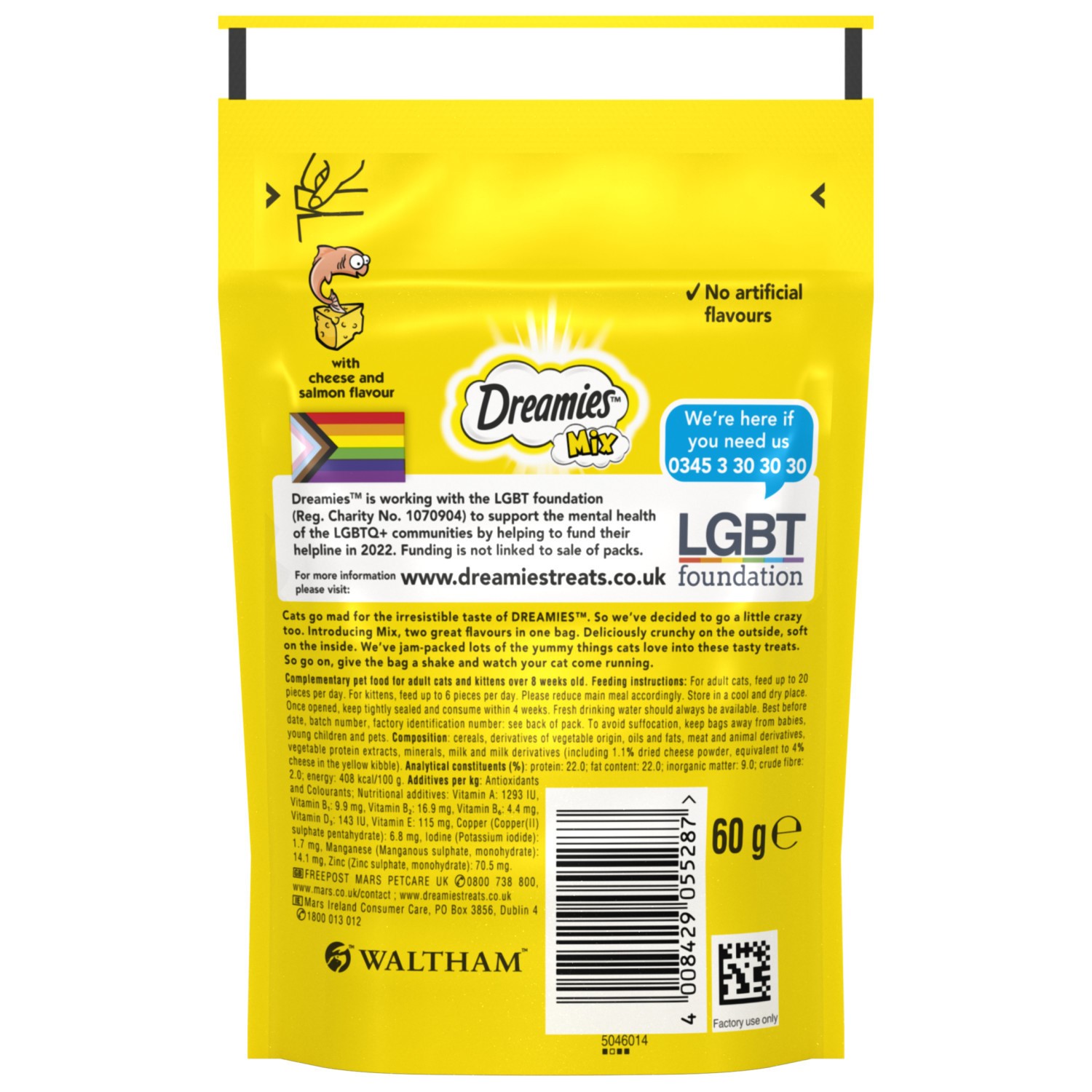 8 x 60g Dreamies Mix Adult Cat Treats Salmon & Cheese Cat Biscuits 480g