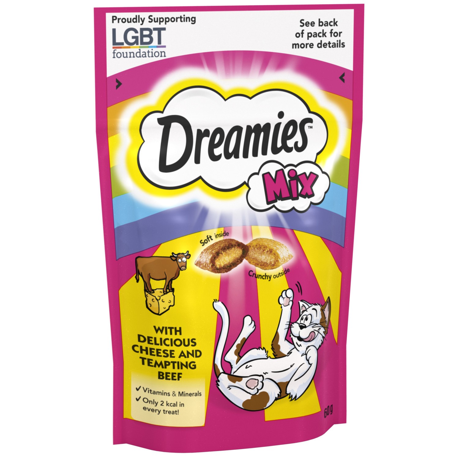 8 x 60g Dreamies Mix Adult Cat Treats Cheese & Beef Cat Biscuits 480g