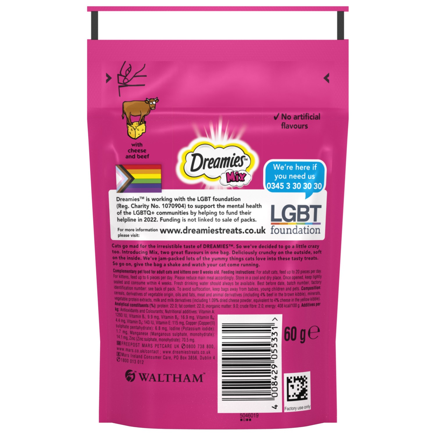 8 x 60g Dreamies Mix Adult Cat Treats Cheese & Beef Cat Biscuits 480g