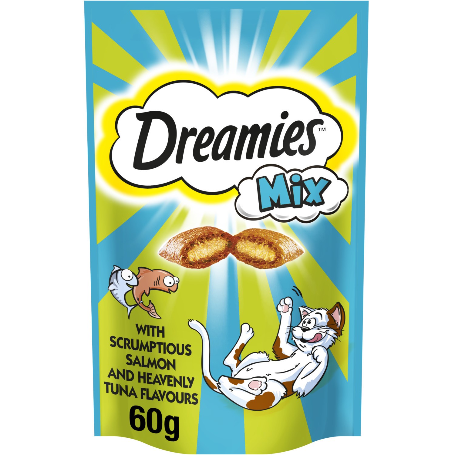 8 x 60g Dreamies Mix Adult Cat Treats Salmon & Tuna Cat Biscuits 480g Total