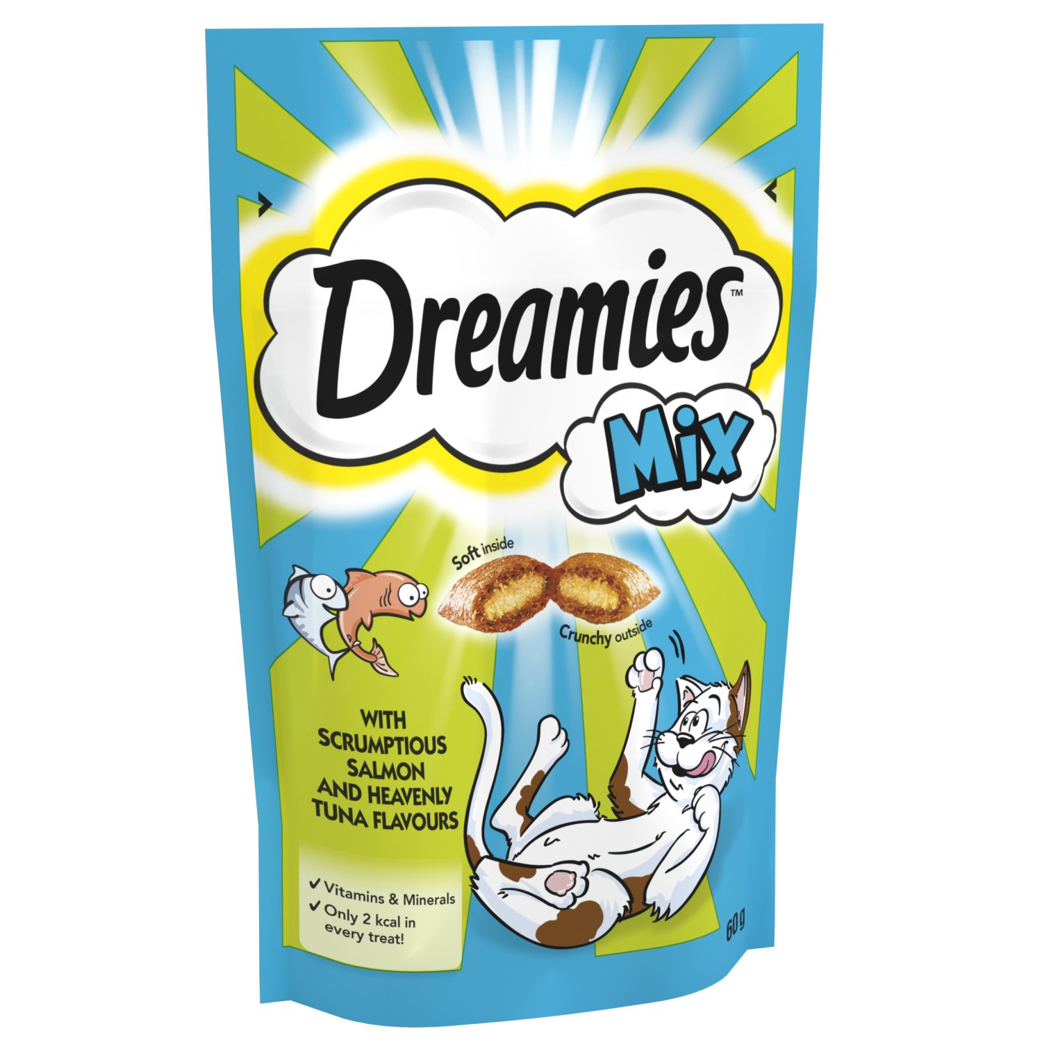 8 x 60g Dreamies Mix Adult Cat Treats Salmon & Tuna Cat Biscuits 480g Total