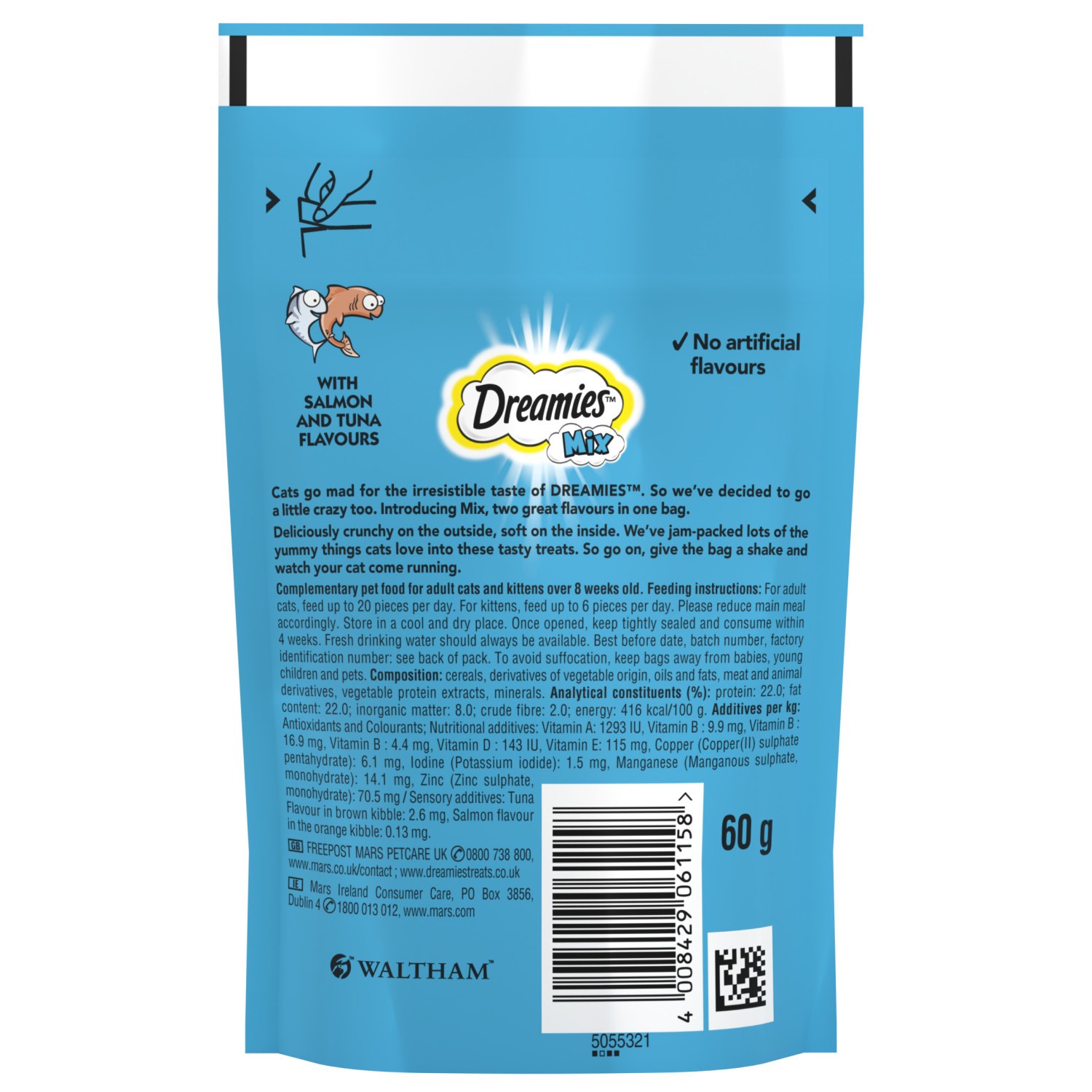 8 x 60g Dreamies Mix Adult Cat Treats Salmon & Tuna Cat Biscuits 480g Total