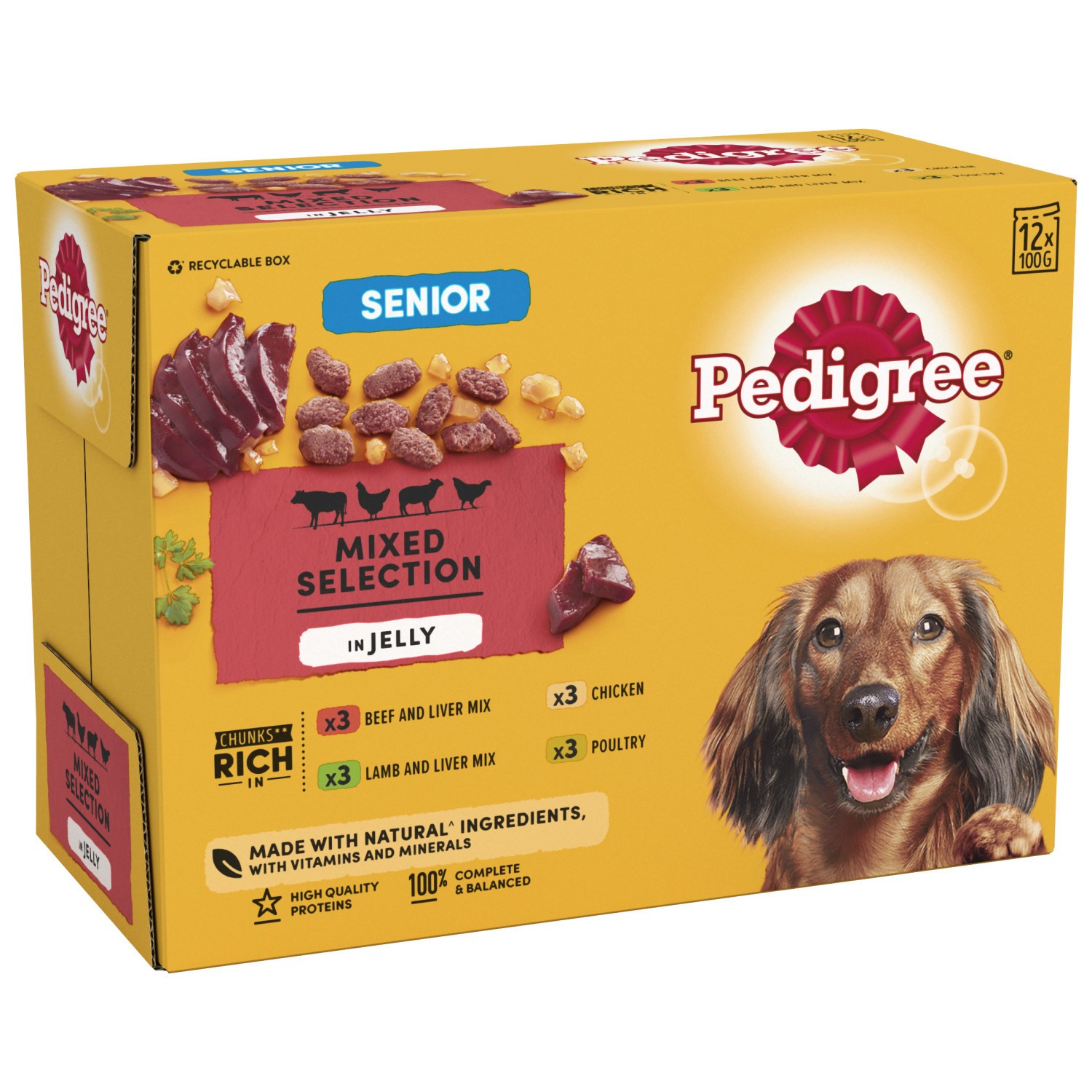 96 x 100g Pedigree Senior Wet Dog Food Pouches Mixed Selection In Jelly