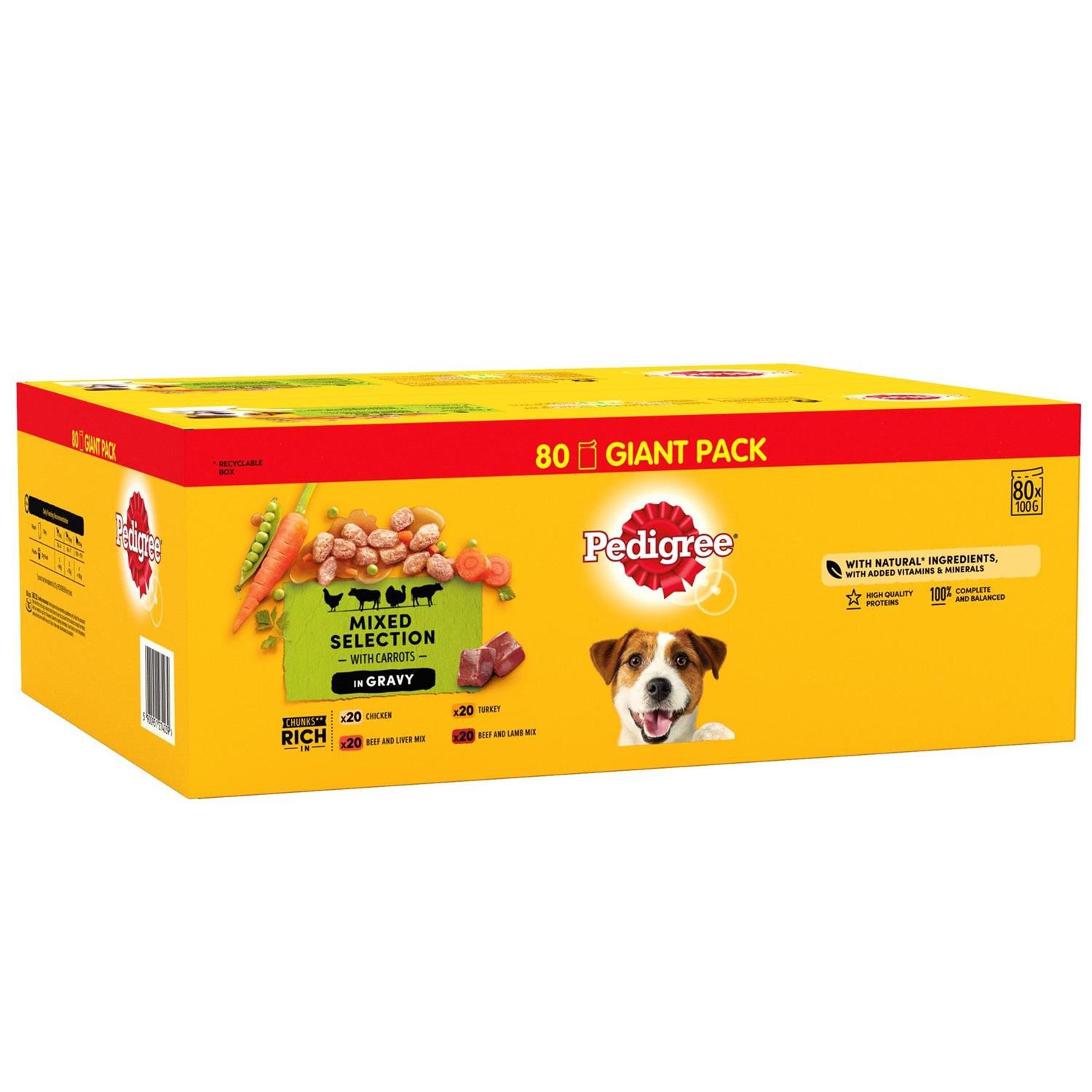80 x 100g Pedigree Adult Wet Dog Food Pouches Mixed Selection in Gravy