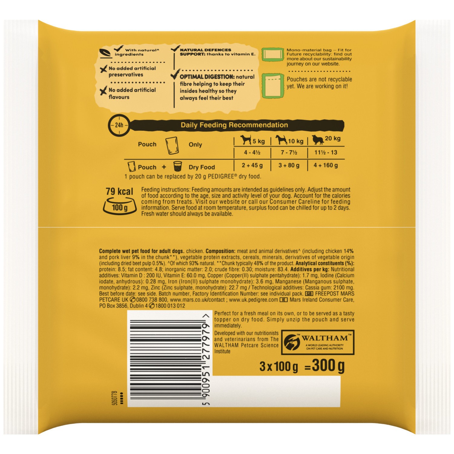 126 x 100g Pedigree Adult Wet Dog Food Pouches Chicken in Jelly