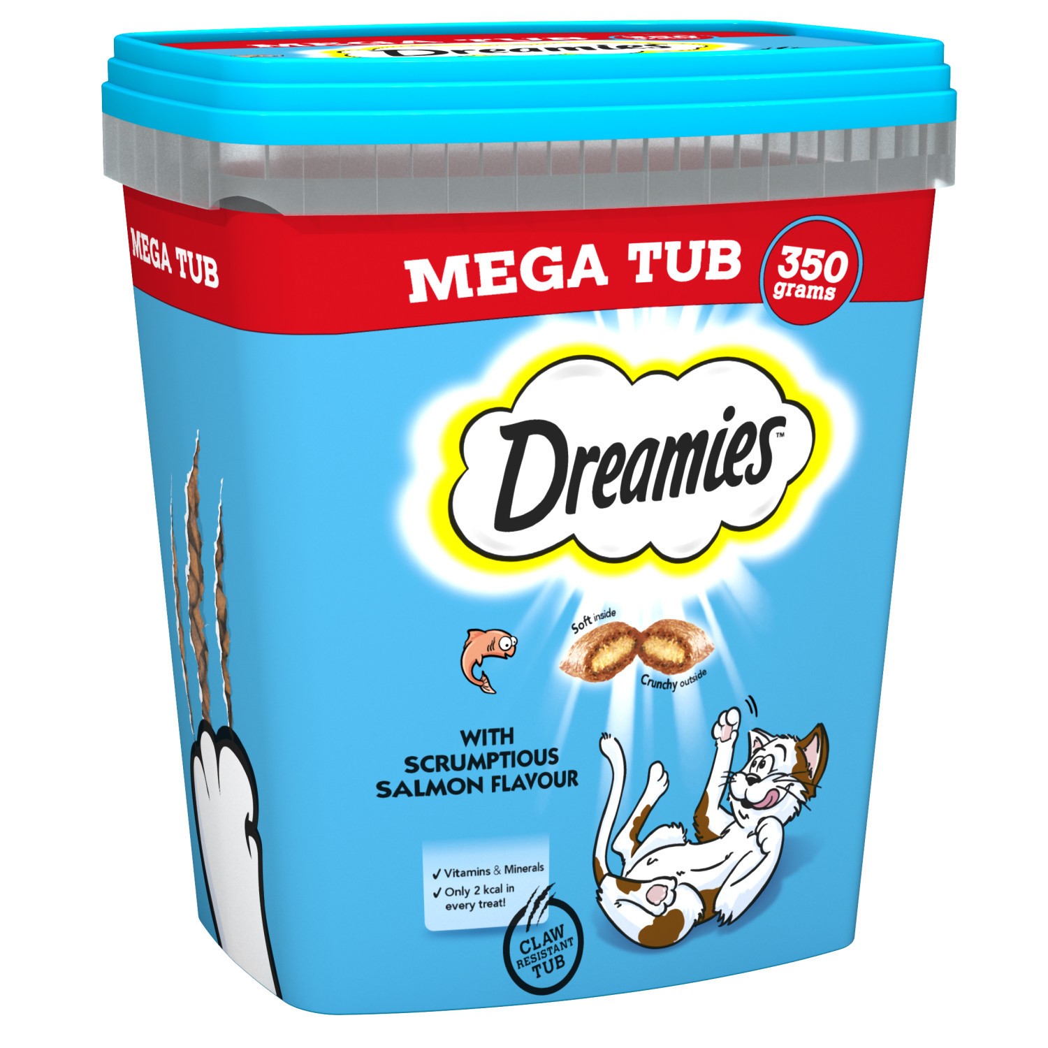 2 x 350g Dreamies Adult Cat Treats Mega Tubs Salmon Cat Biscuits 700g