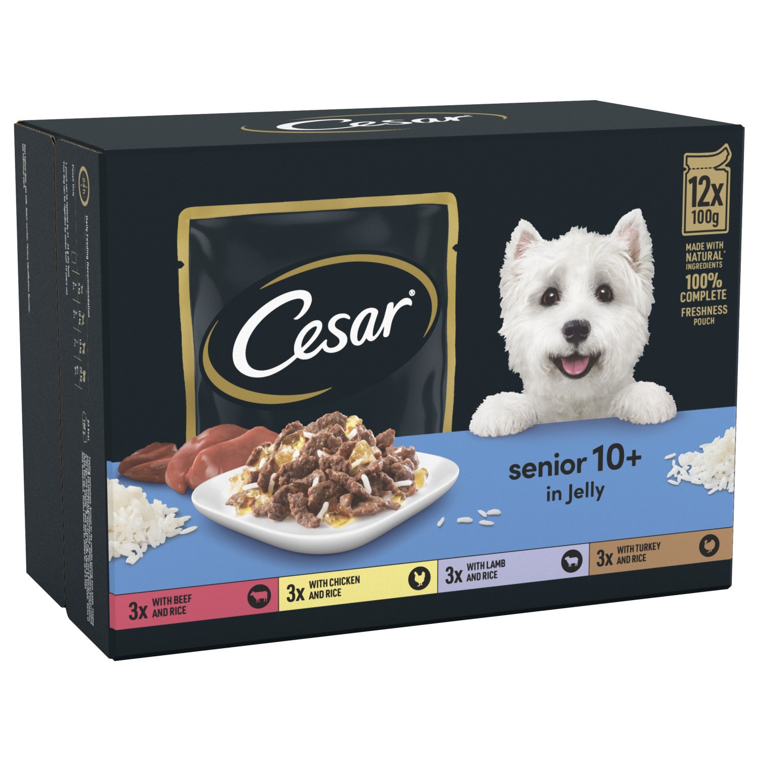 96 x 100g Cesar Luxury Senior 10+ Wet Dog Food Pouches Mixed Selection in Jelly