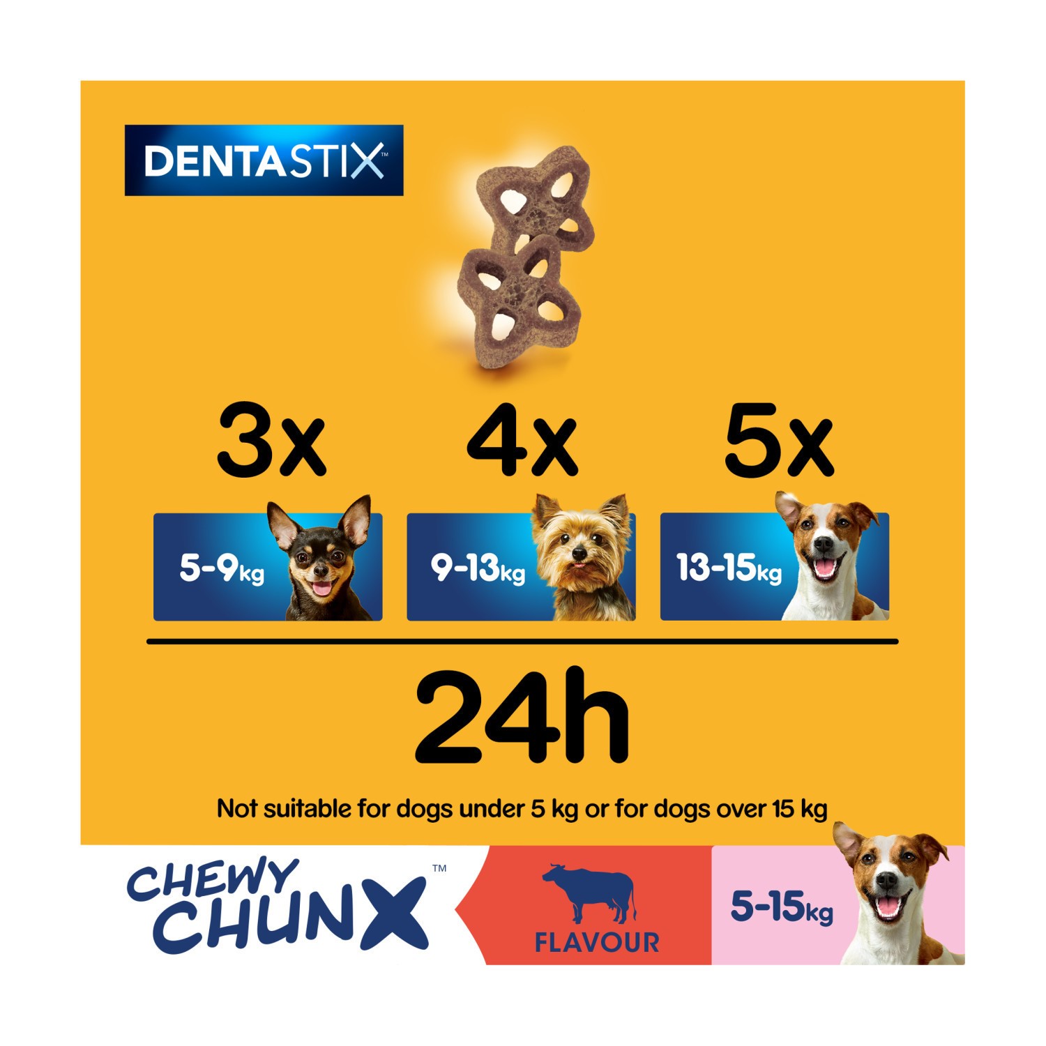 5 x 68g Pedigree Dentastix Chewy Chunx Mini Dog Treat Beef Flavour
