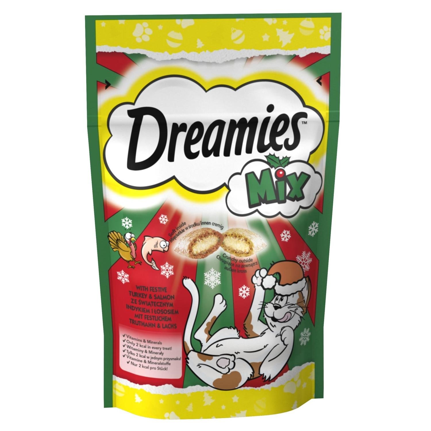8 x 60g Dreamies Mix Adult Cat Treats with Salmon and Turkey Cat Biscuits 480g