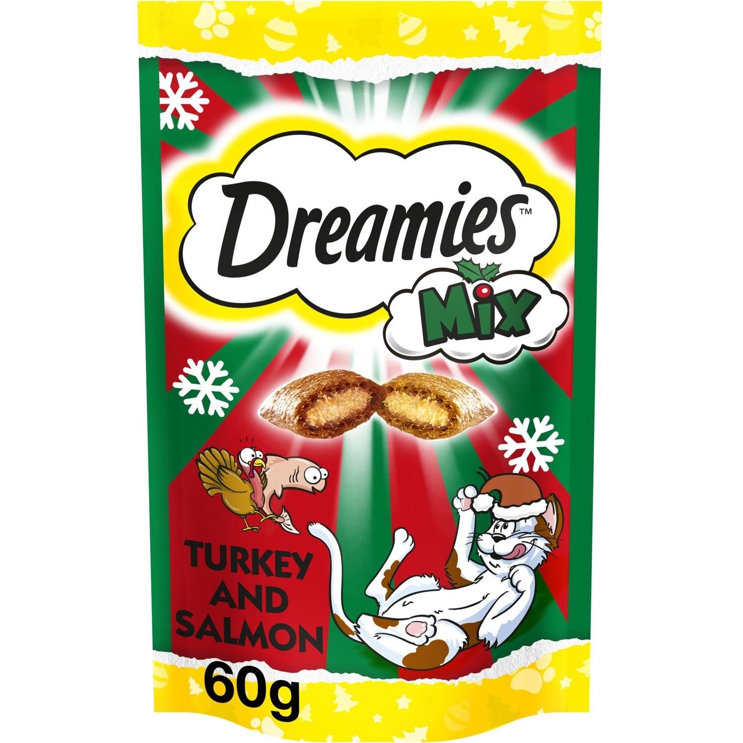 8 x 60g Dreamies Mix Adult Cat Treats with Salmon and Turkey Cat Biscuits 480g