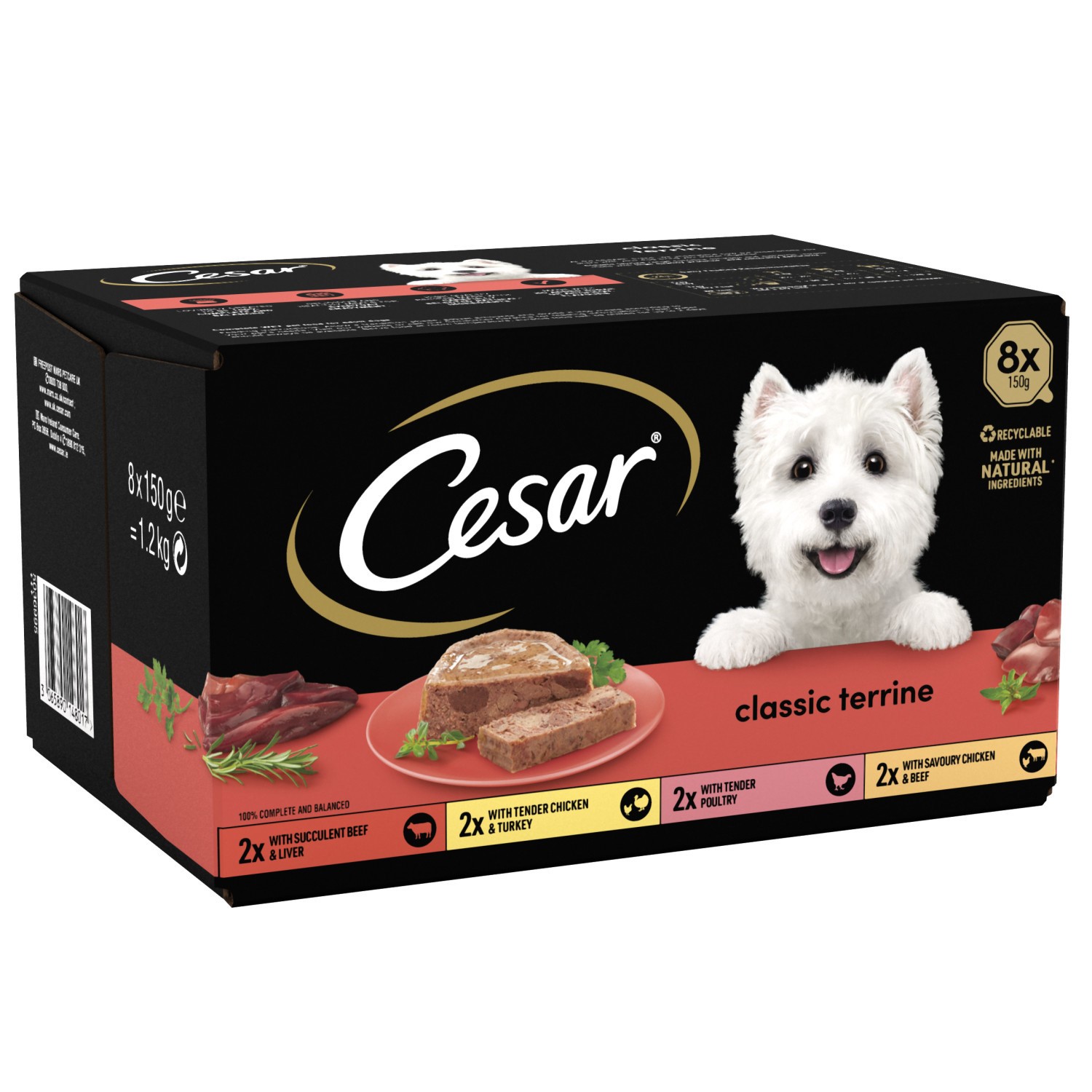 72 x 150g Cesar Classics Adult Wet Dog Food Trays Mixed Selection in Loaf