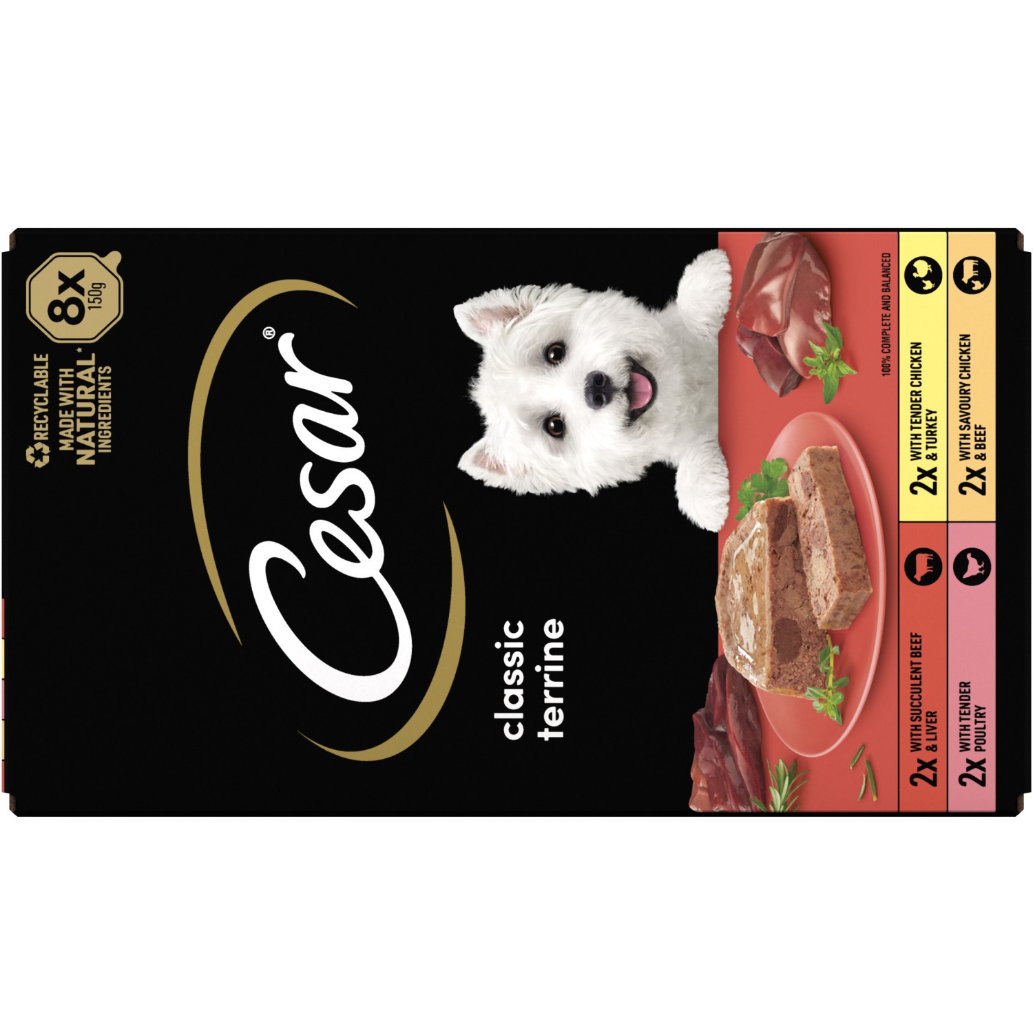 72 x 150g Cesar Classics Adult Wet Dog Food Trays Mixed Selection in Loaf