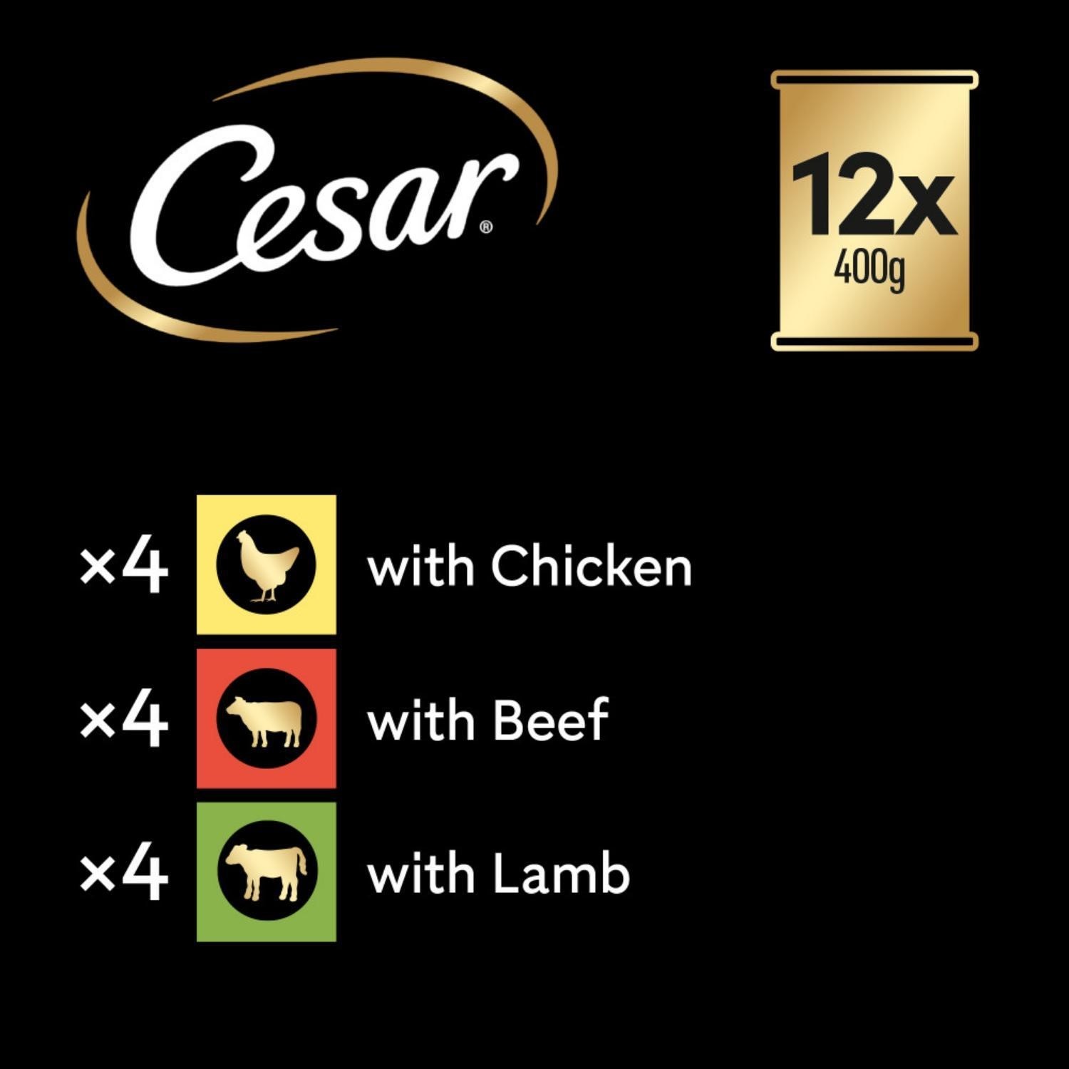 24 x 400g Cesar Grain Free Adult Wet Dog Food Tins Mixed Selection In Loaf Can