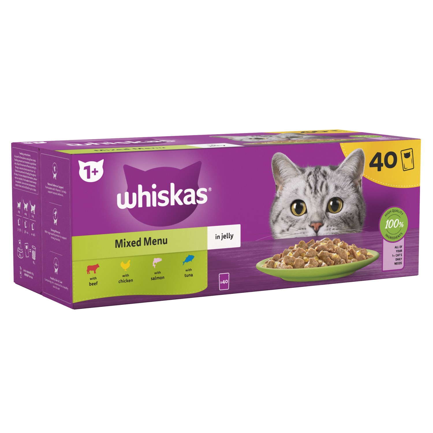 120 x 85g Whiskas 1+ Mixed Menu Mixed Adult Wet Cat Food Pouches in Jelly