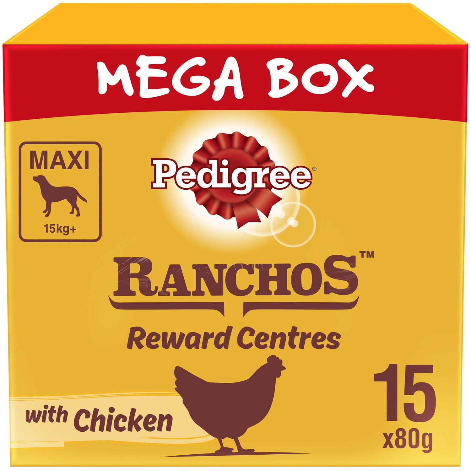 15 x 80g Pedigree Ranchos Reward Centres Maxi Adult Dog Treats Chicken Dog Chews