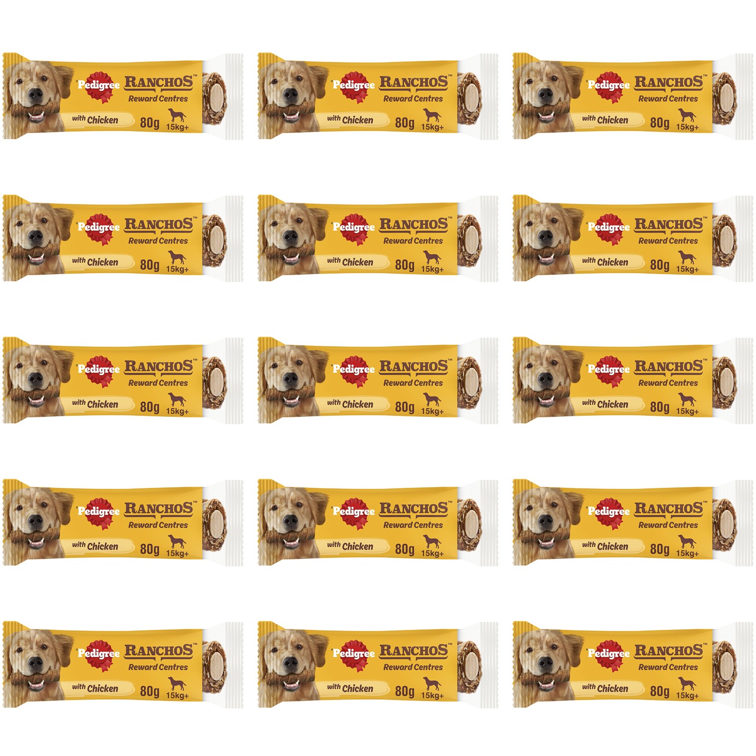 15 x 80g Pedigree Ranchos Reward Centres Maxi Adult Dog Treats Chicken Dog Chews