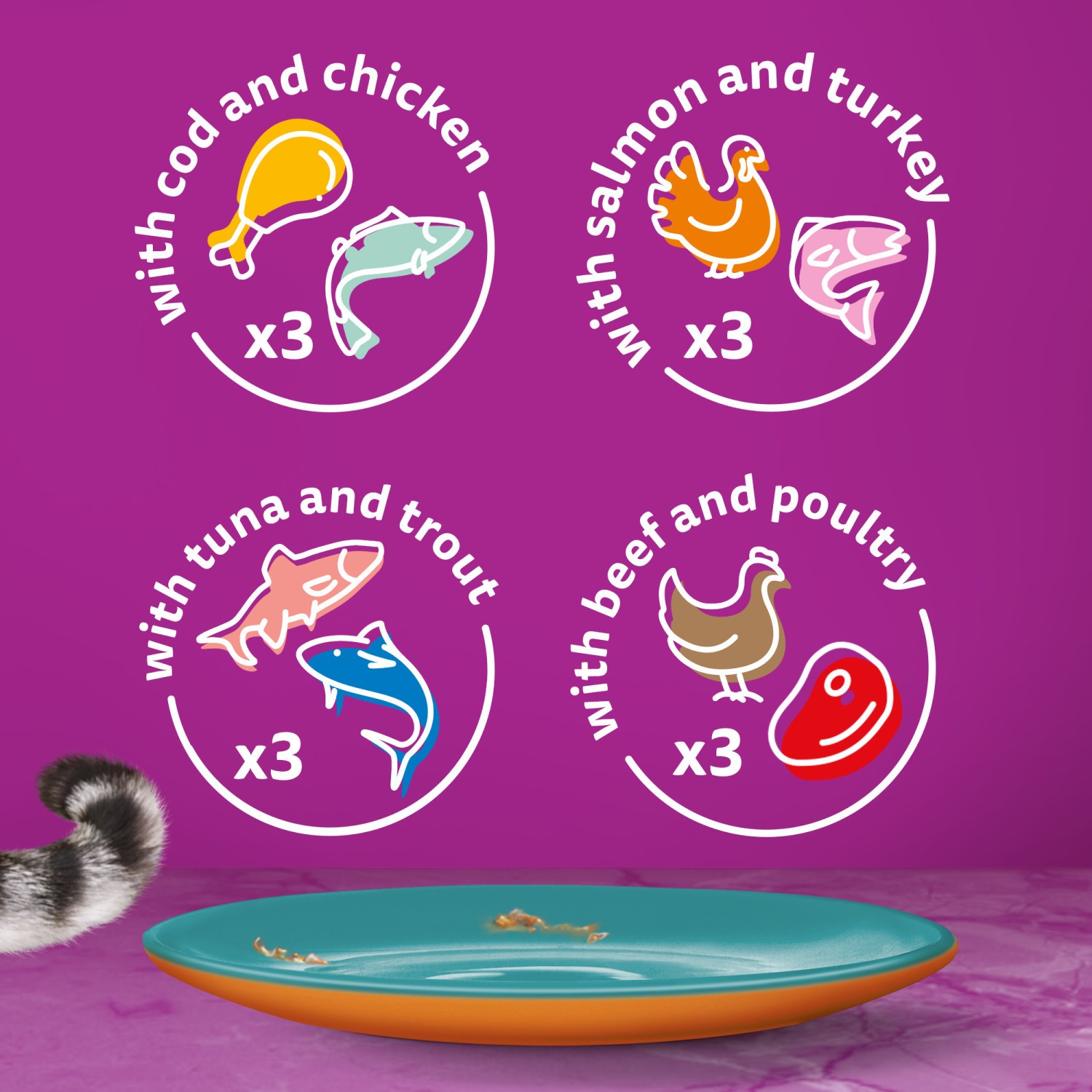 144 x 85g Whiskas 1+ Duo Surf & Turf Mixed Adult Wet Cat Food Pouches in Jelly