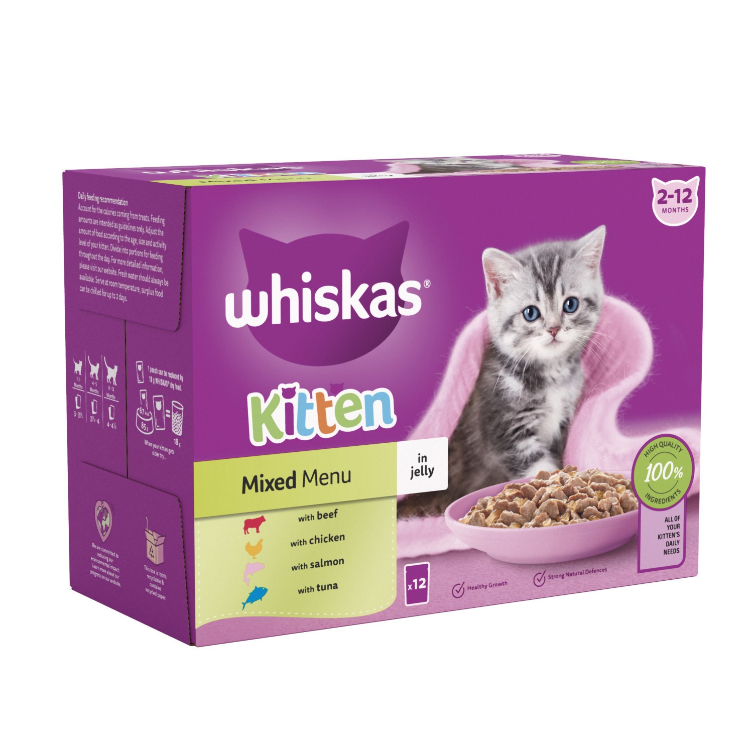 144 x 85g Whiskas Kitten Mixed Menu Wet Cat Food Pouches in Jelly