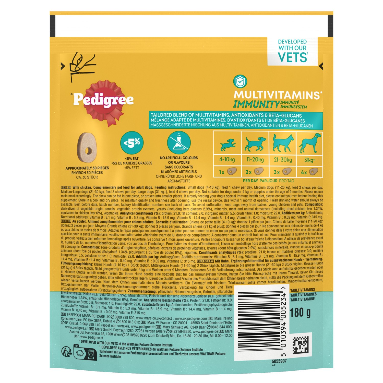 180 Pedigree Multivitamins Immunity Soft Dog Chews Dog Treats (6 x 180g)