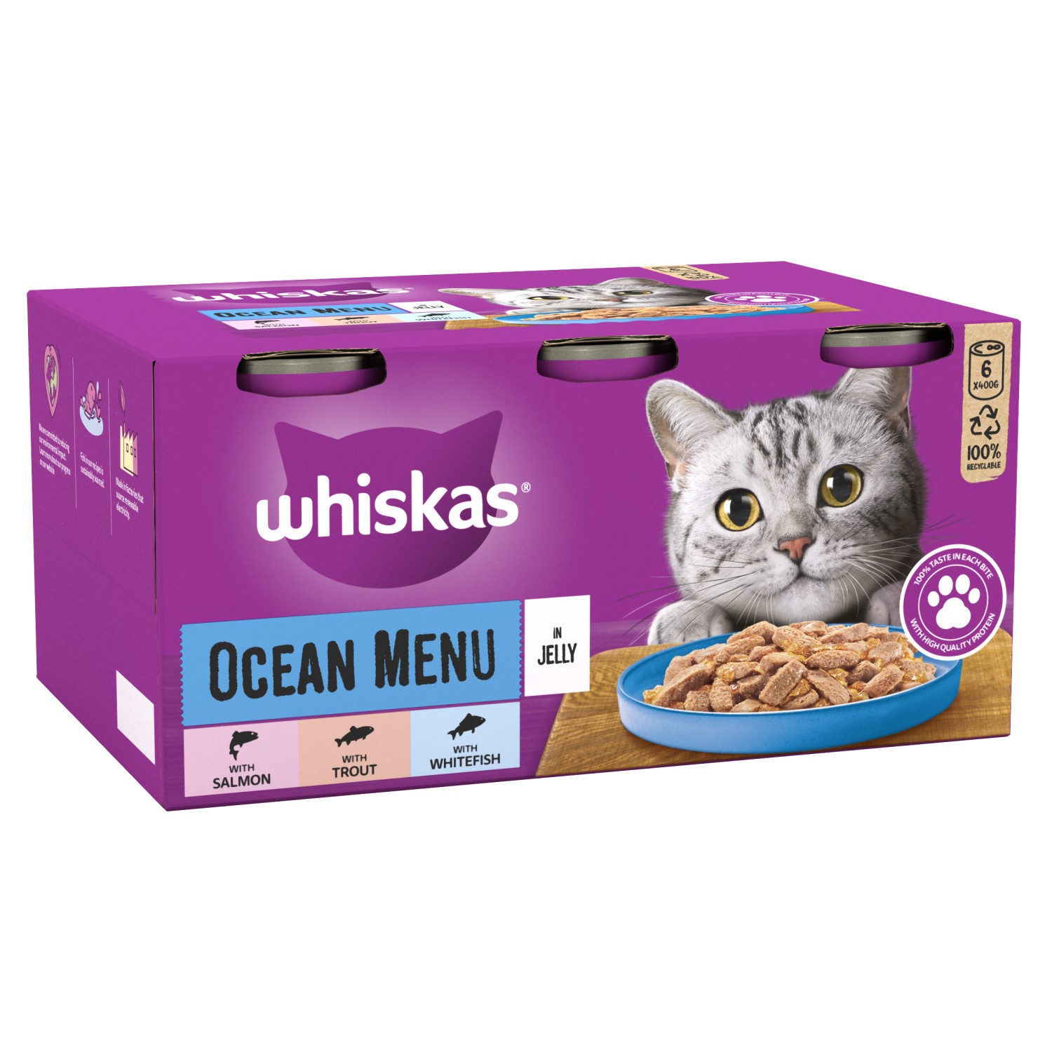 24 x 400g Whiskas 1+ Adult Wet Cat Food Tins Mixed Ocean Menu in Jelly