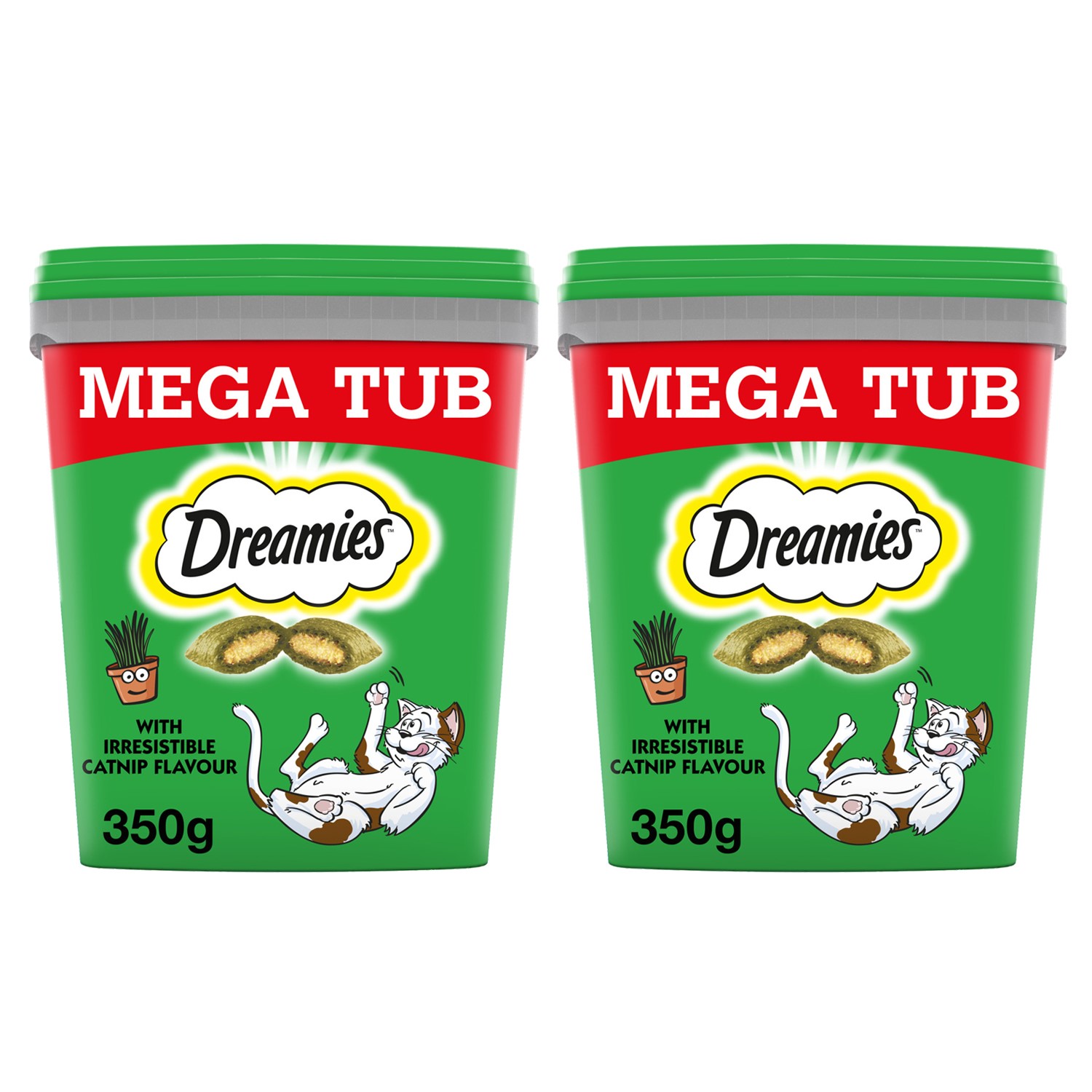 2 x 350g Dreamies Catnip Cat Treats Mega Tubs Cat Biscuits 700g